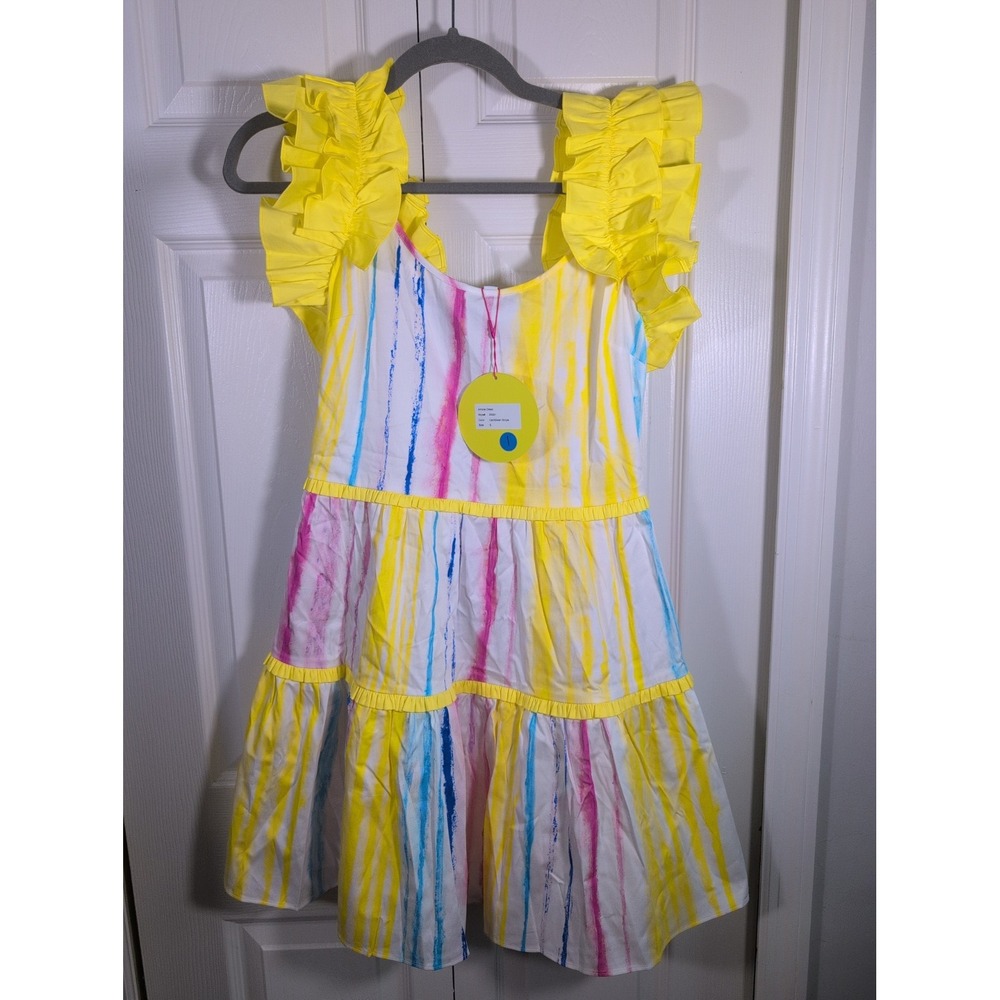 NWT Alden Adair Amora Caribbean Stripe Ruffle Colorful Mini Dress Size Small